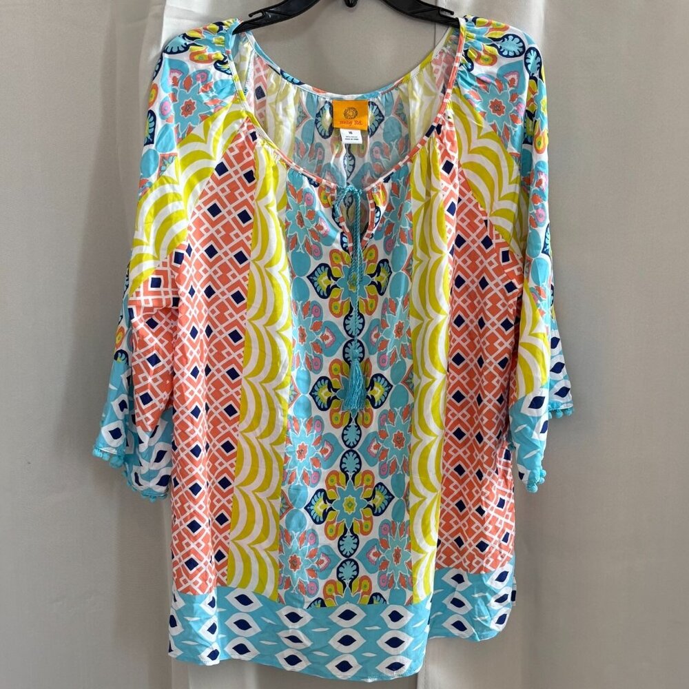 Ruby Rd Womens Top Size 16 Patchwork Tassel Western Beach Colorful Boho 18110x